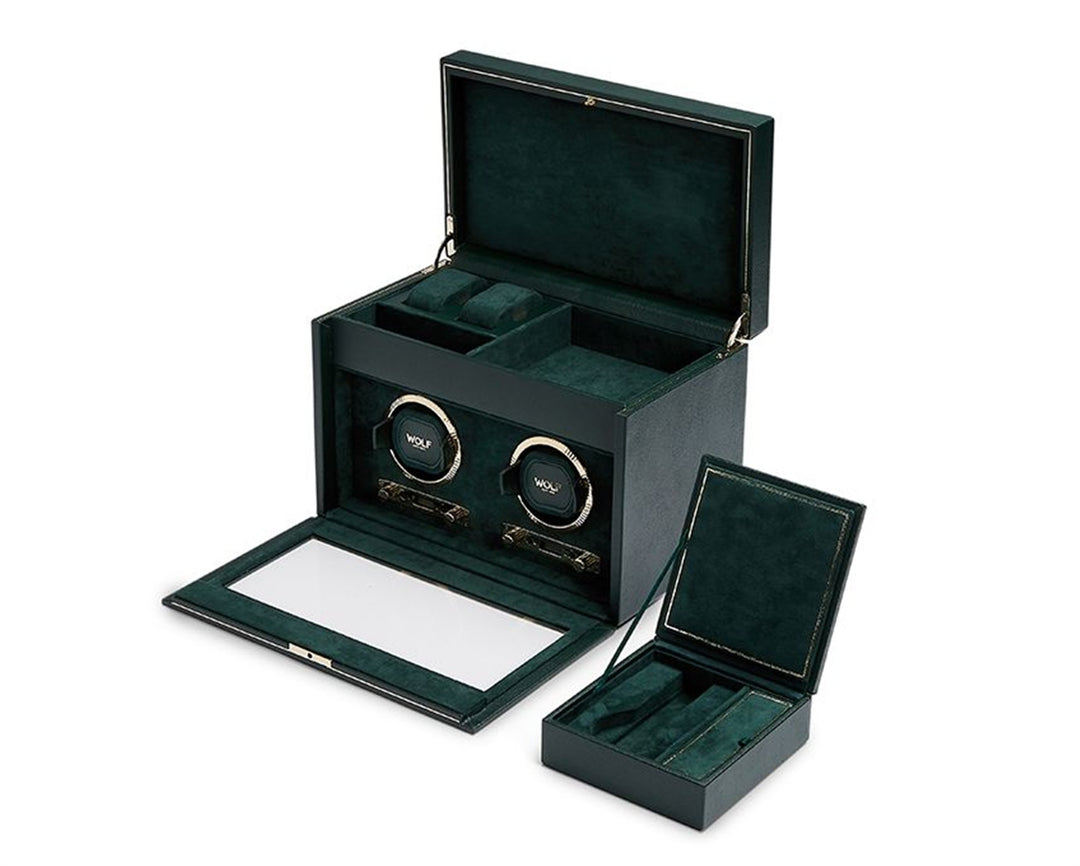 British Racing Double Watch Winder with Storage - Green
