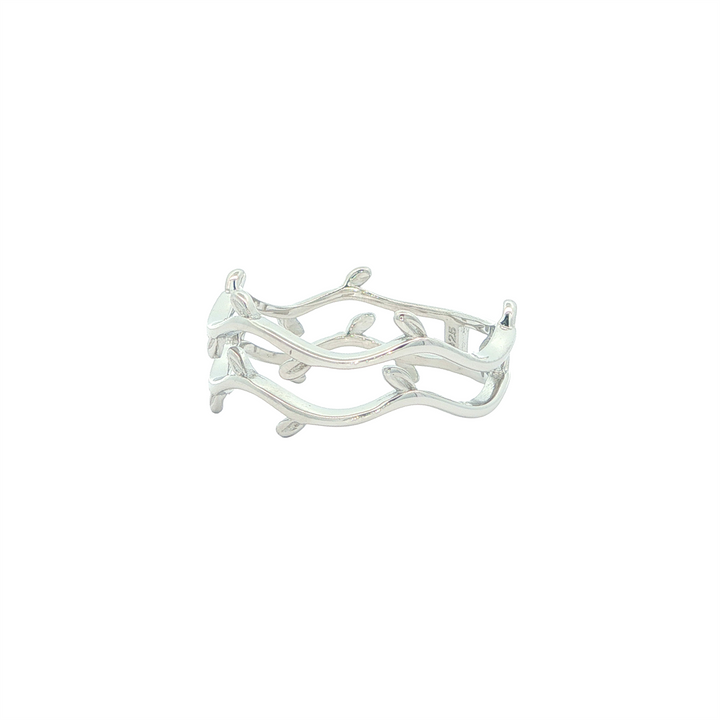 Sterling Silver with Rhodium Leaf Band (8mm width)