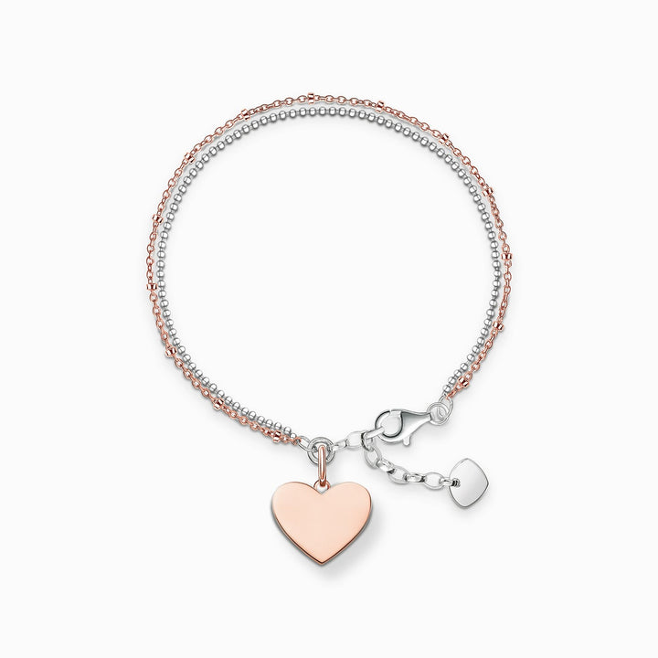 Thomas Sabo Sterling Silver and Rose Gold Plated Rose Heart Bracelet